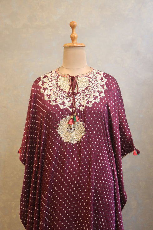 Wine Handwork Bandhej Kaftan